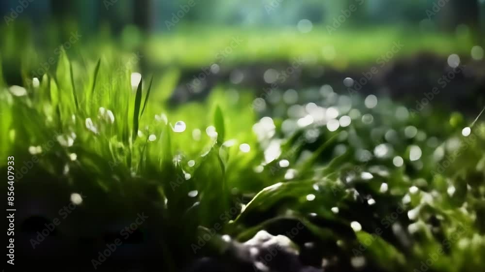 Close-up of dew-covered grass blades in the morning light, with a soft-focus background. The fresh, green hues and sparkling dewdrops create a tranquil and refreshing scene. Close-up of dew-covered grass blades in the morning light, with a soft-focus background. The fresh, green hues and sparkling dewdrops create a tranquil and refreshing scene.