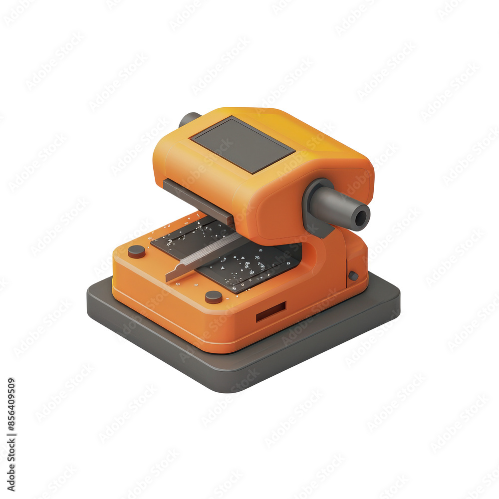 3D illustration of an orange hole punch on a white background. Office supply icon for stationery, education, and workplace design. 3D illustration of an orange hole punch on a white background. Office supply icon for stationery, education, and workplace design.
