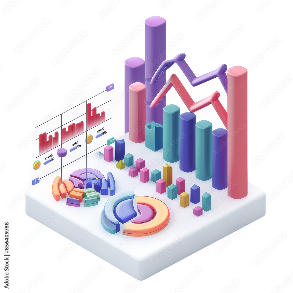 3D rendered data visualization, showcasing dynamic charts, graphs, and statistics for analytical insights and business intelligence. 3D rendered data visualization, showcasing dynamic charts, graphs, and statistics for analytical insights and business intelligence.