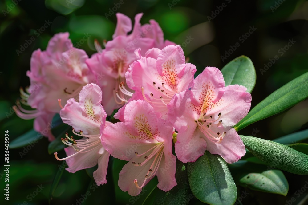 A bunch of pink flowers with green leaves. The flowers are in full bloom and are very pretty