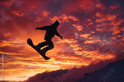 mid air jumping by snowboarder