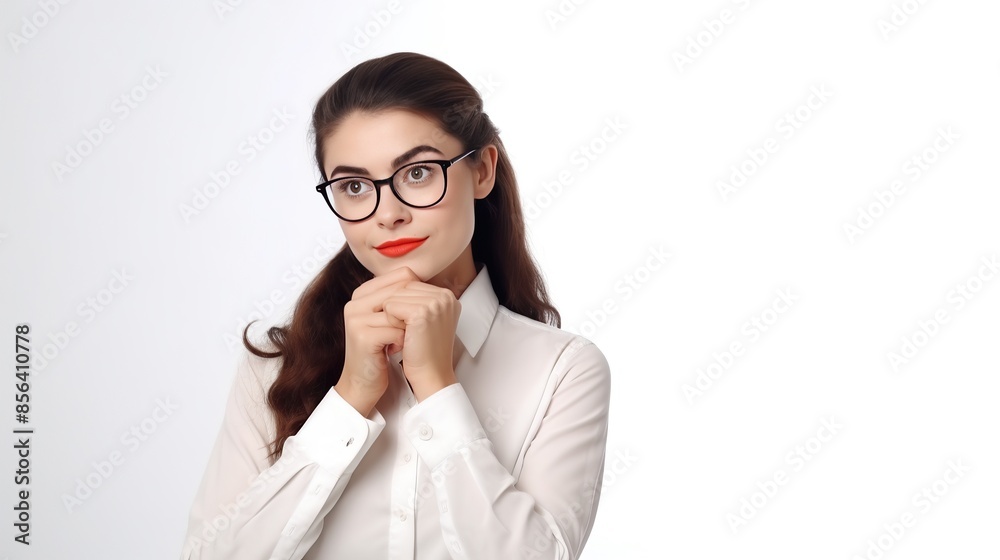 Thoughtful Woman in Glasses and a White Shirt Thoughtful Woman in Glasses and a White Shirt
