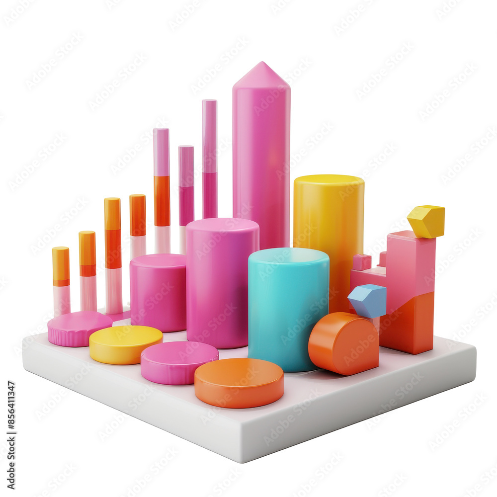 Colorful 3D bar chart and graph, visual representation of data and statistics, isolated on a white background, high-quality stock photo. Colorful 3D bar chart and graph, visual representation of data and statistics, isolated on a white background, high-quality stock photo.