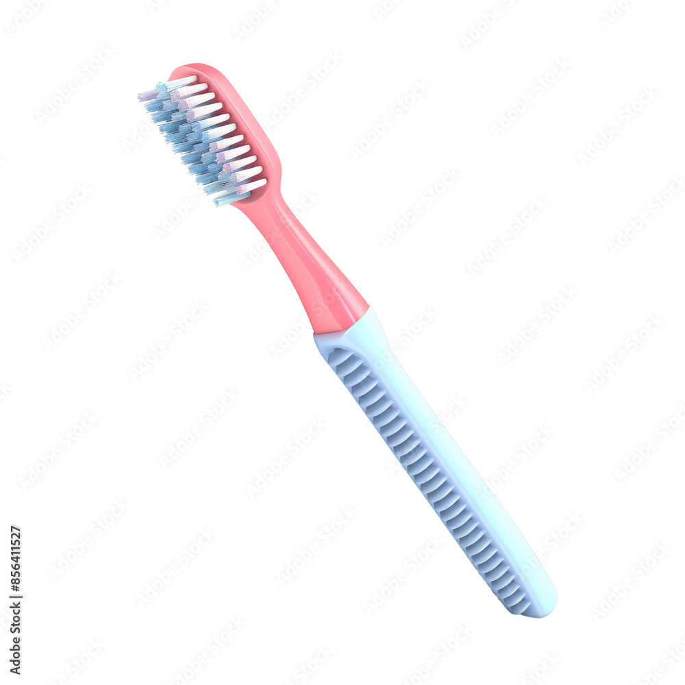 Colorful close-up of a modern toothbrush with a blue and red handle, featuring soft bristles for effective oral hygiene. Colorful close-up of a modern toothbrush with a blue and red handle, featuring soft bristles for effective oral hygiene.