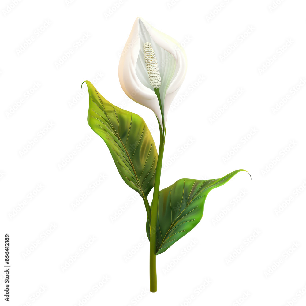 Fototapeta premium Elegant peace lily with lush green leaves and white flower on transparent background, perfect for design and decoration projects.