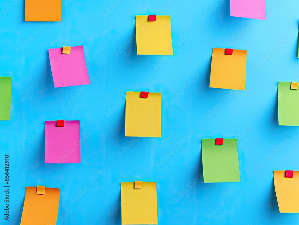 Colorful sticky notes on a blue background. Ideal visual for planning, organization, reminders, or creative brainstorming concepts. Colorful sticky notes on a blue background. Ideal visual for planning, organization, reminders, or creative brainstorming concepts.