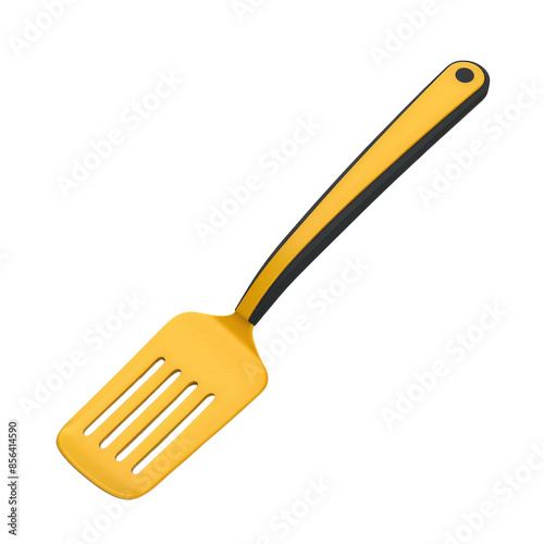 Yellow kitchen spatula with a black handle, ideal for cooking and baking. Durable and heat-resistant, perfect for non-stick cookware.