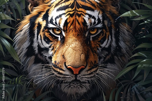Majestic tiger depicted in its environment.
