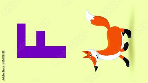 F letter big vertical color like fox cartoon animation. Animal walking loop. Educational serie with bold style character for children. Good for education movies, presentation, learning alphabet, etc.. photo