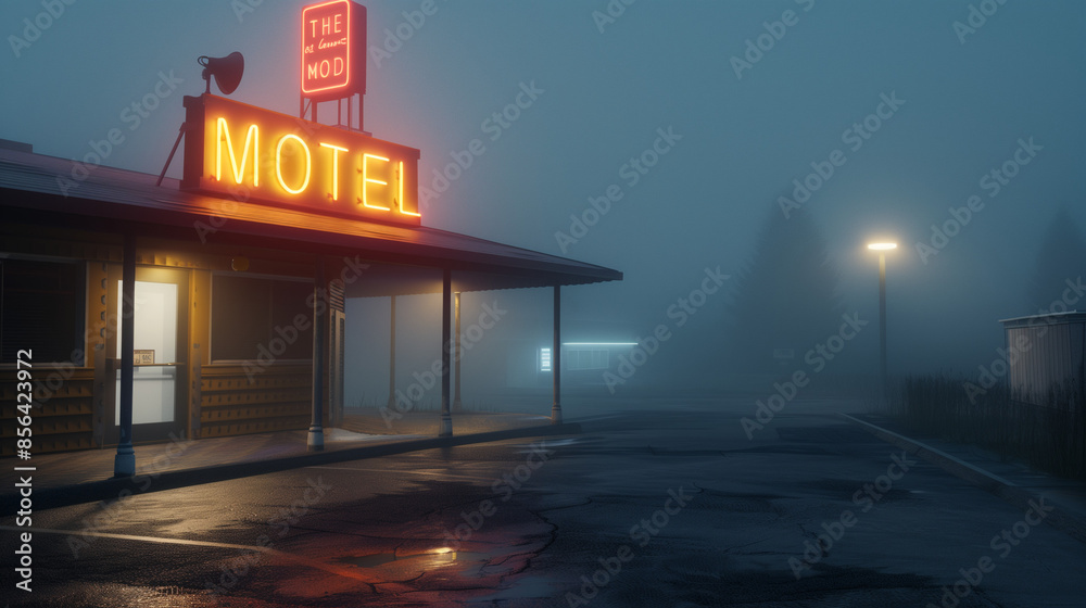Misty Night at a Neon-Lit Motel Misty Night at a Neon-Lit Motel