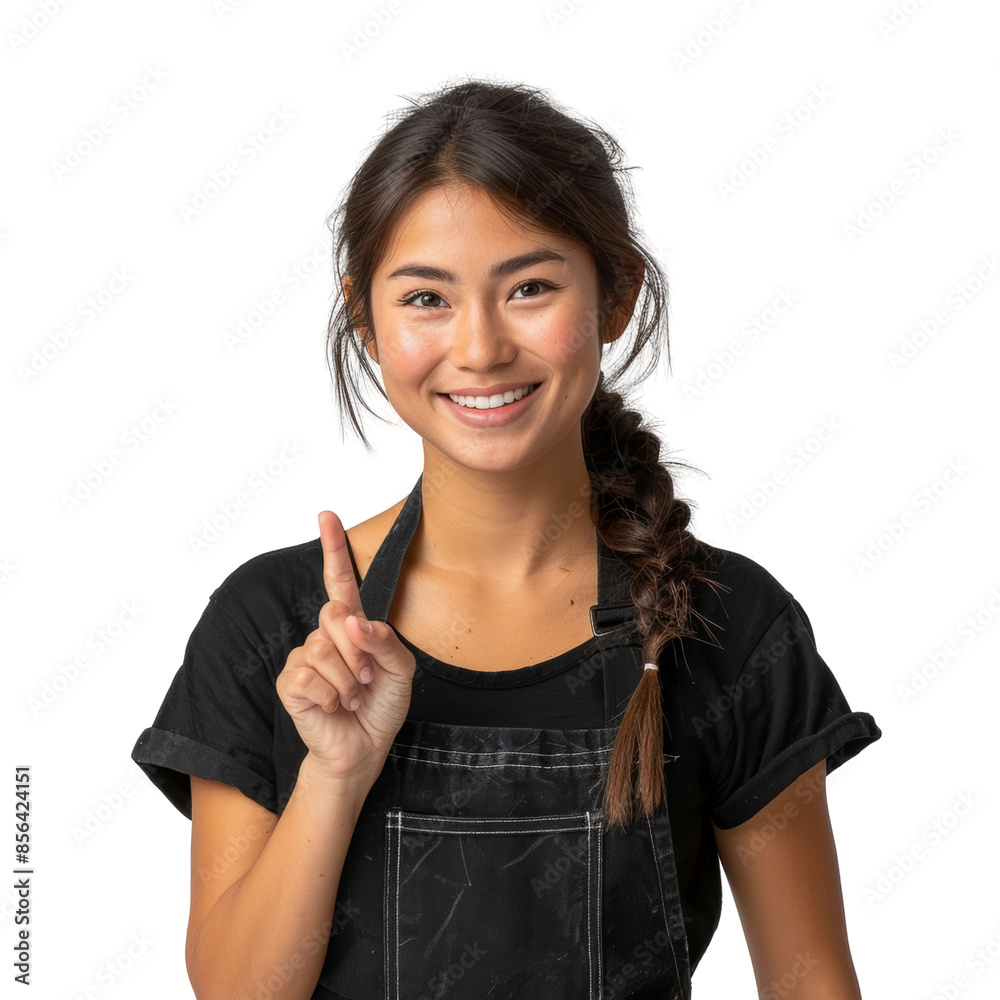 Happy Young Woman in Apron Approved with Thumbs Up Gesture Happy Young Woman in Apron Approved with Thumbs Up Gesture