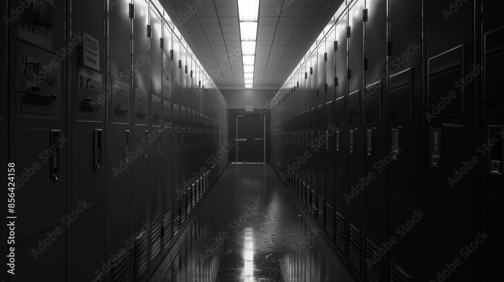Dark School Locker Corridor, Generative AI Dark School Locker Corridor, Generative AI