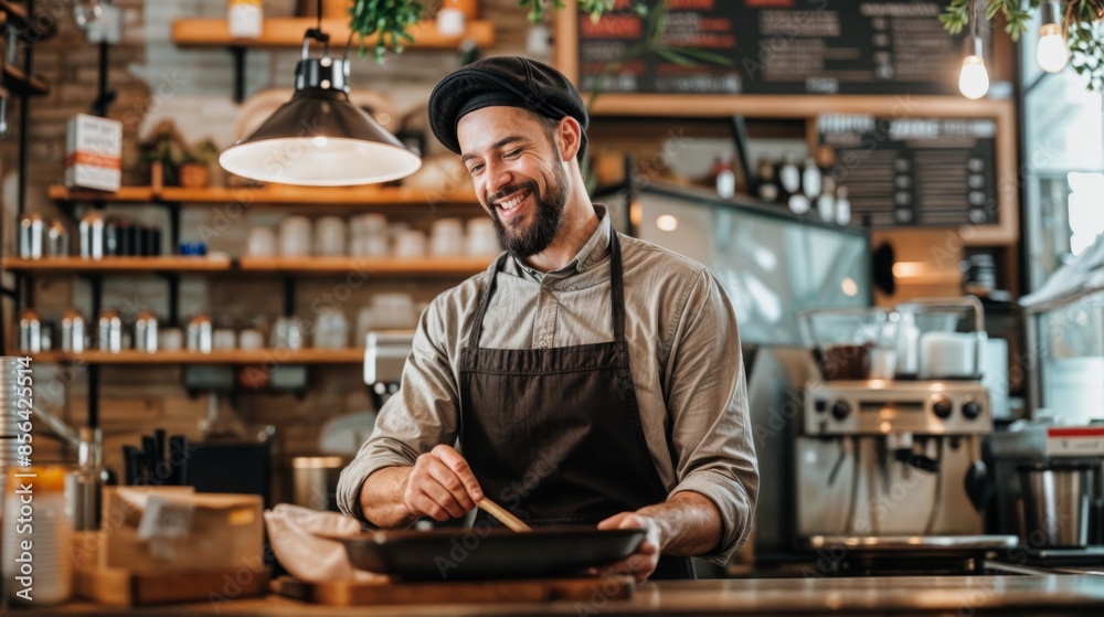 Barista preparing coffee in a cozy cafe Barista preparing coffee in a cozy cafe