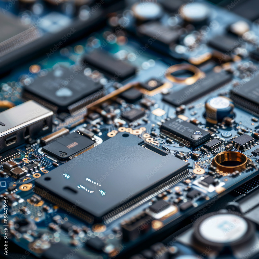 A computer motherboard is being cleaned and repaired A computer motherboard is being cleaned and repaired