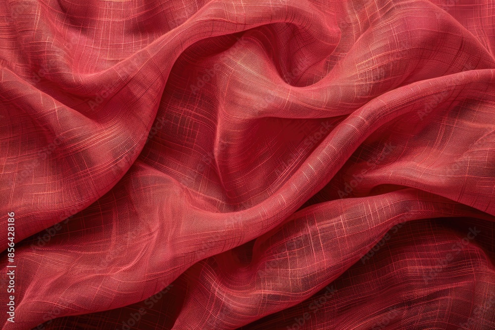 Fototapeta premium A red fabric with a pattern of lines and dots. The fabric is very soft and has a shiny appearance
