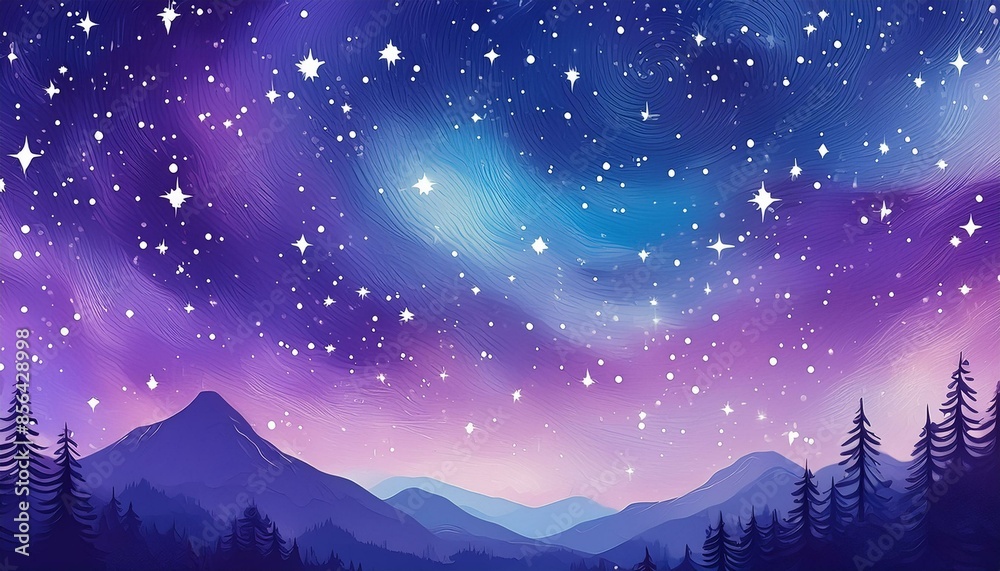 Fototapeta premium a painting of a purple and blue sky with white stars. generative ai