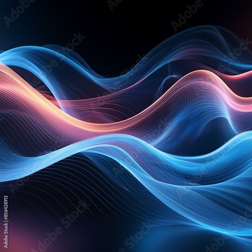a computer generated image of a wave of blue and pink smoke on a black background with a black back ground.