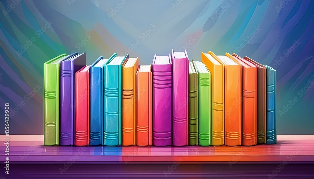 Naklejka premium a row of colorful books sitting on top of a table. generative ai