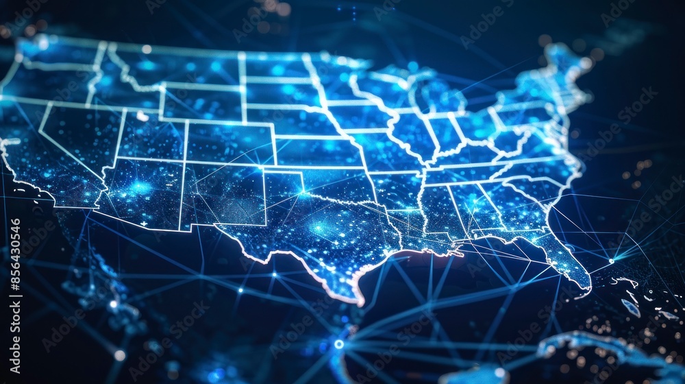 united states map style technological connections and innovation