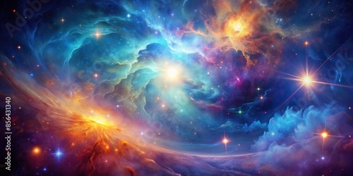 Nebula abstract background with swirling colors and stars, galaxy, space, cosmic, abstract, background, stars, colorful © artsakon