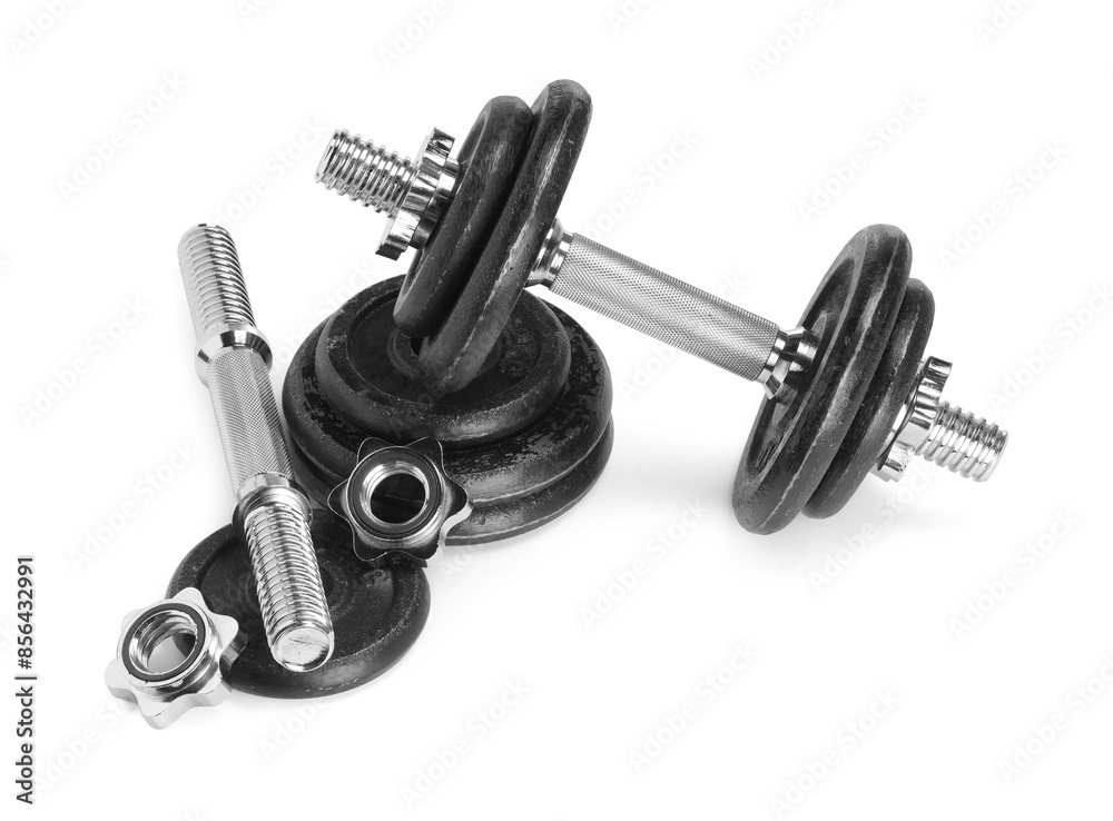 Fototapeta premium Barbell and parts of one isolated on white