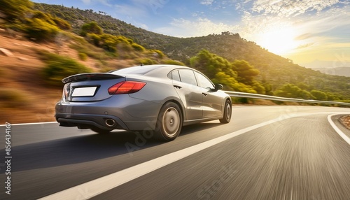 side view of a fast driving sport car, blurred motion background, generative ai