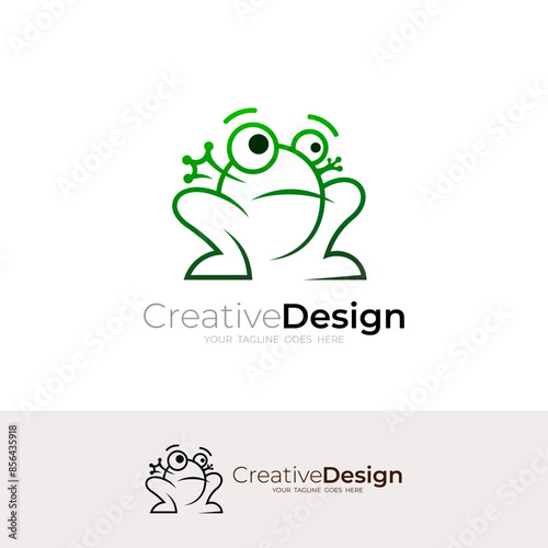 frog logo with a line theme, amphibian animal icon