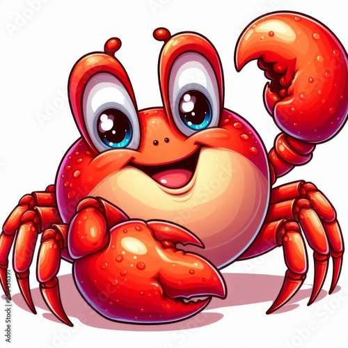 a happy cartoon crab with a wide smile, capturing its fun and lively personality in a charming design