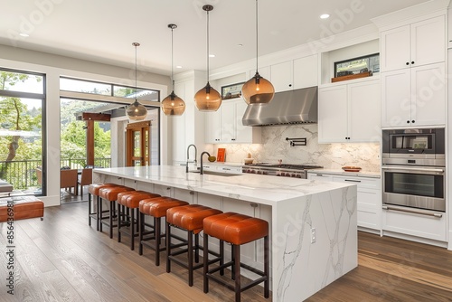 Modern kitchen interior with lamps