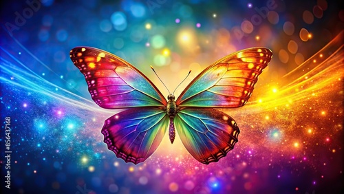 Vibrant image of a shining butterfly, bright, colorful, wings, nature, beauty, insect, glowing, illuminated, vibrant © artsakon
