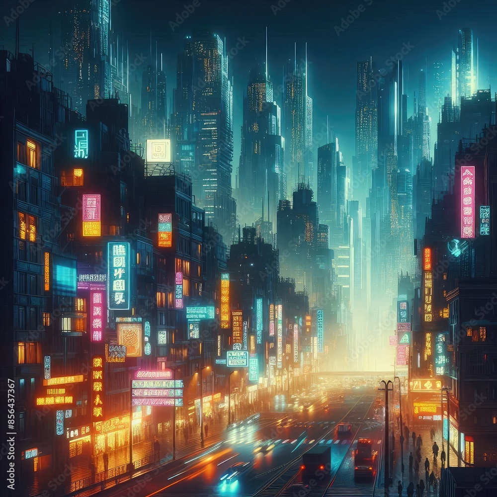 Night city Cyber punk landscape concept with futuristic Light glowing on a dark scene Night city Cyber punk landscape concept with futuristic Light glowing on a dark scene