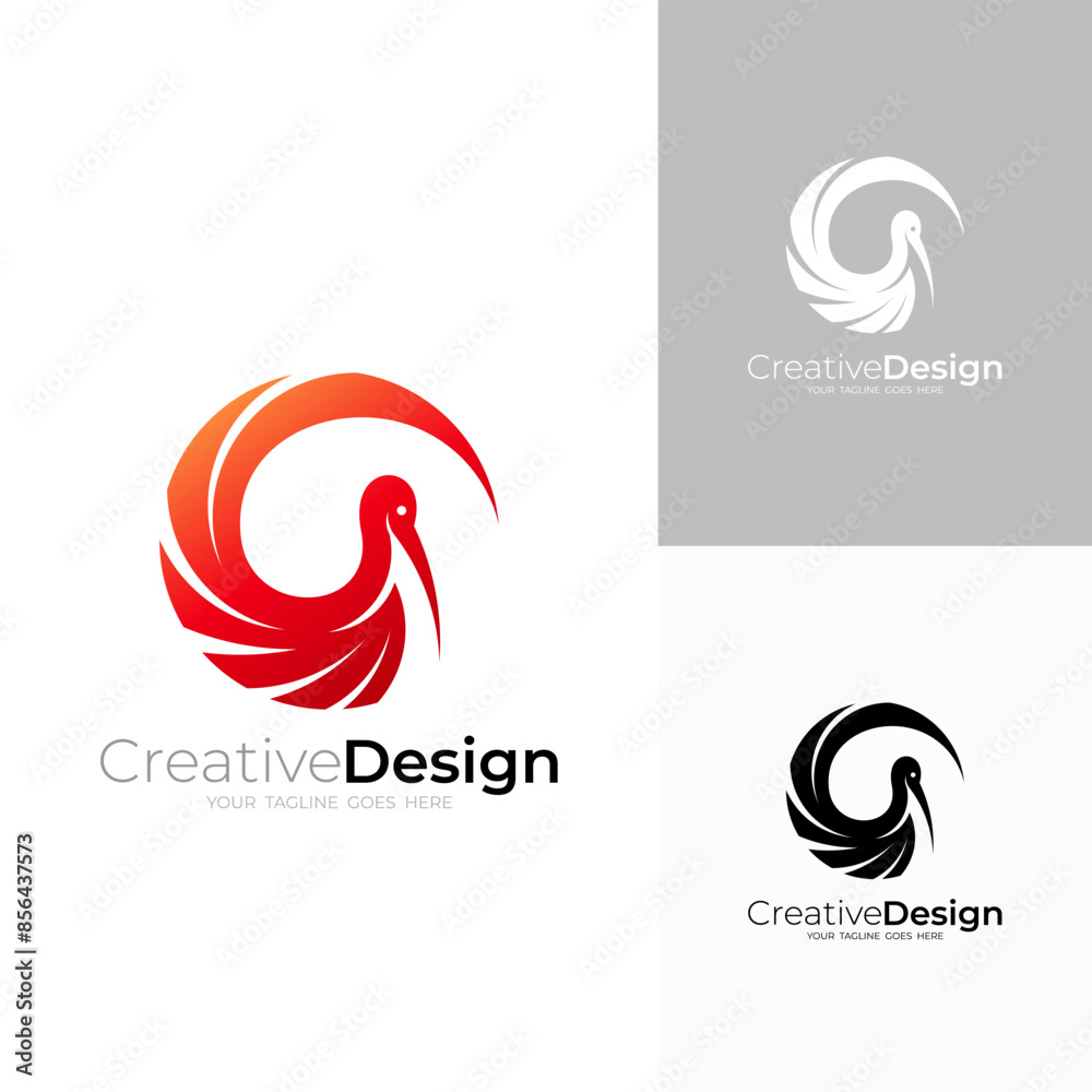 Obraz premium Stork logo with circle design vector, red color, peacock logos