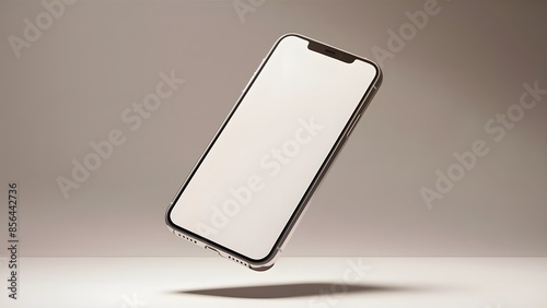 black cell phone with a white screen, the cell phone is floating on a neutral background. generative AI