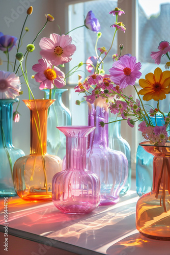 Bouquets of flowers in glass vases