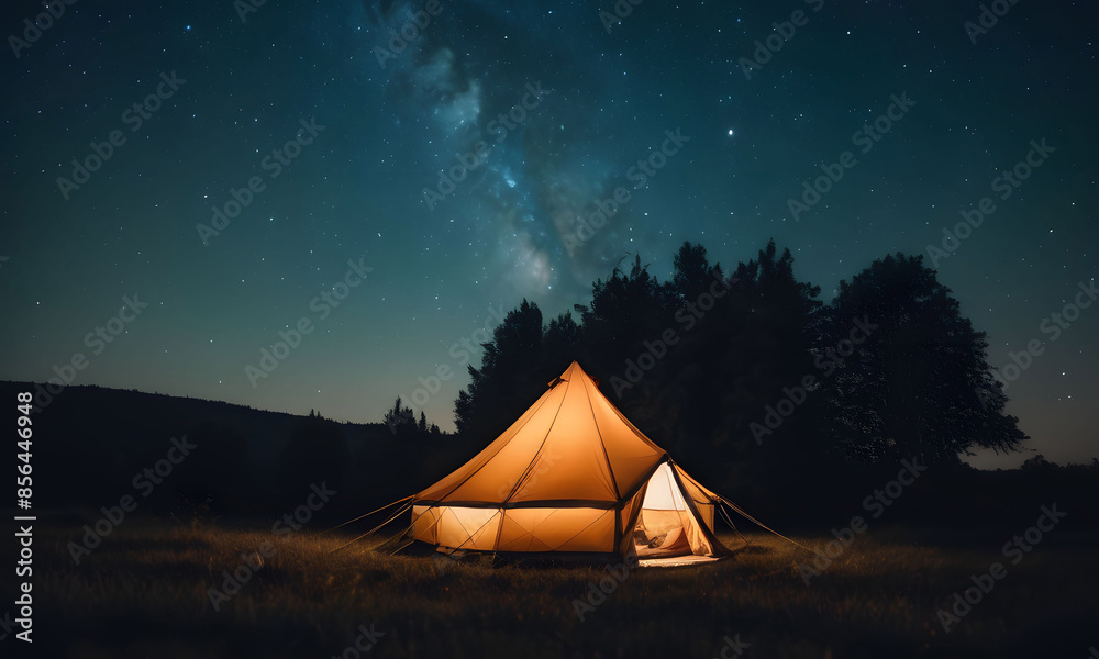 The tourist tent glows in the dark. Artificial intelligence. The tourist tent glows in the dark. Artificial intelligence.