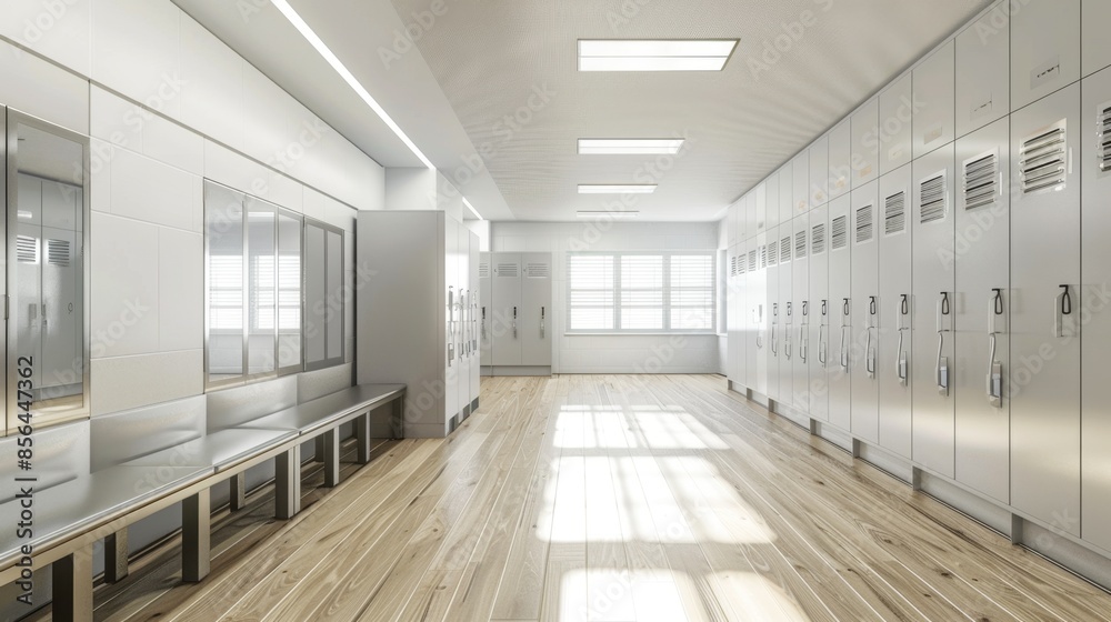 Modern Locker Room with Clean Design and Wooden Floor - Generative AI