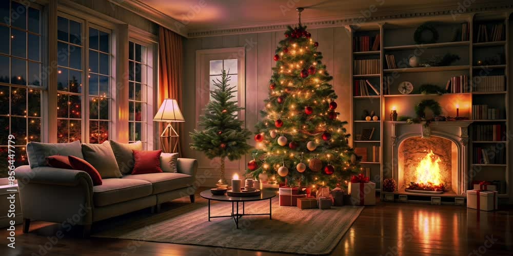 Cozy Christmas Vibes Animated Fireplace and Home Tree Decorations