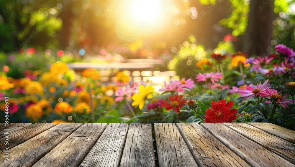 Wooden Plank Over A Garden Of Flowers Wooden Plank Over A Garden Of Flowers