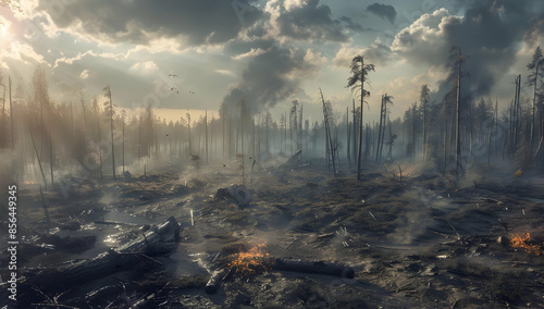A desolate battlefield with fallen soldiers, broken equipment, and a haunting mist. The sky is filled with dark clouds.