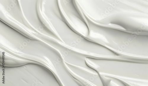 Abstract background of white creamy texture, smooth and flowing, perfect for beauty, skincare, or cosmetics product promotion.