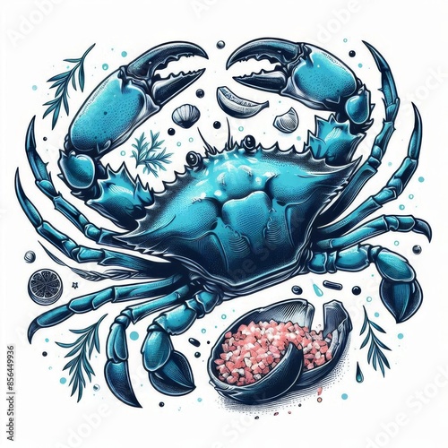 an illustration of a raw blue crab isolated on a white background, designed for decoration and design purposes photo