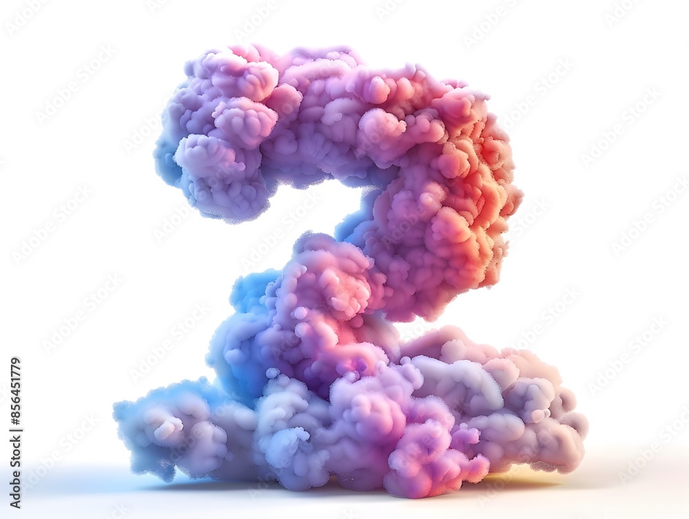 Fototapeta premium Captivating 3D-Rendered Fluffy Clouds Forming the Number 2 in Vibrant Twilight Sky on White Background