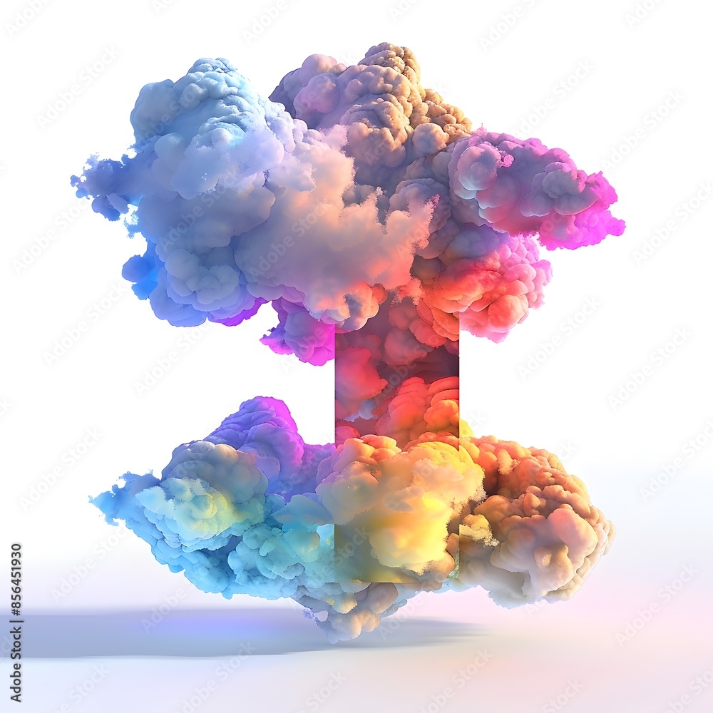 Colorful 3D Rendered Clouds in Shape of Number 1 at Sunset on White Background Colorful 3D Rendered Clouds in Shape of Number 1 at Sunset on White Background