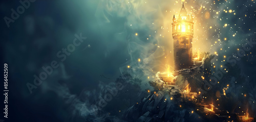 A wizard s tower glowing with light and magic photo