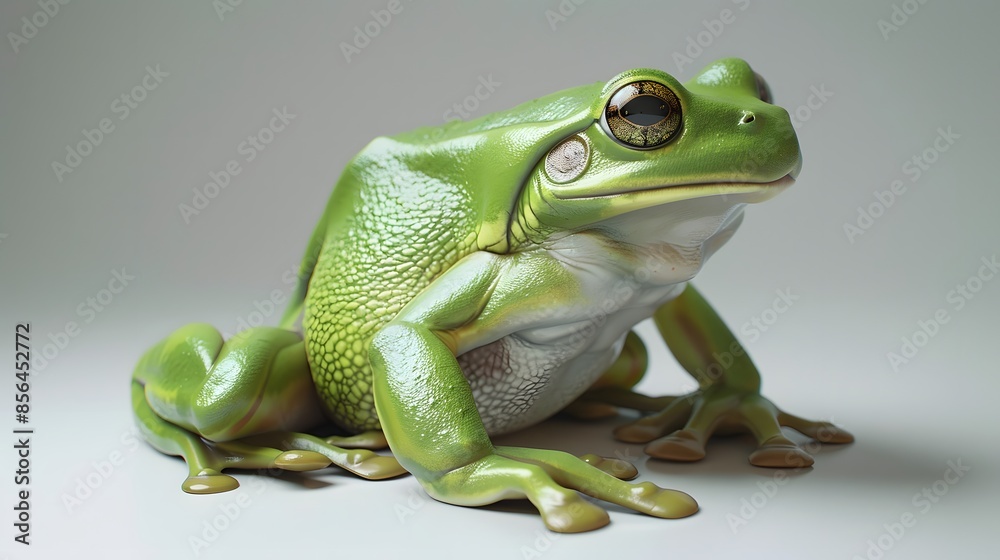 Obraz premium European green tree frog sitting isolated on white. 