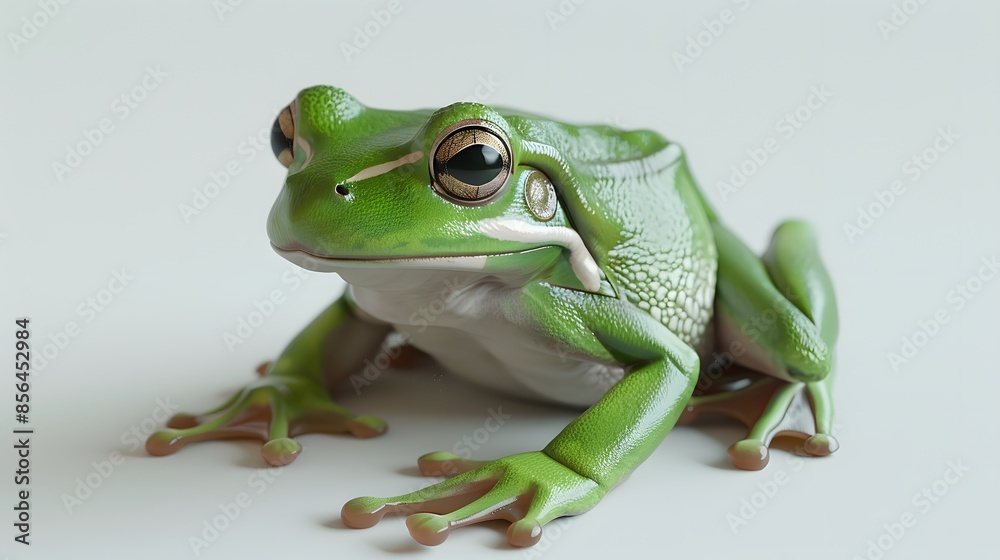 Fototapeta premium European green tree frog sitting isolated on white. 