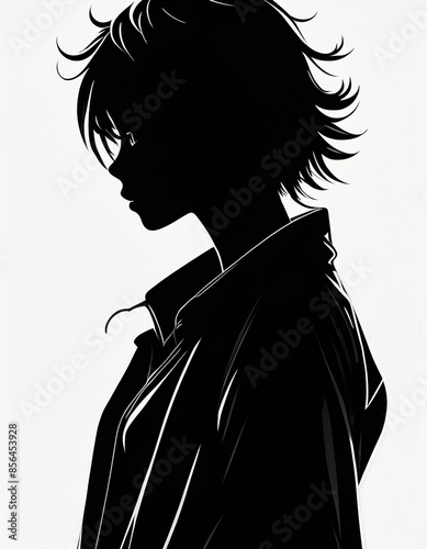 A completely black silhouette of a graceful and enchanting anime girl, with a sleek and elegant pose.