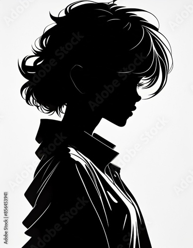 A completely black silhouette of a graceful and enchanting anime girl, with a sleek and elegant pose.