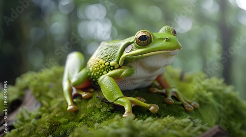 European green tree frog sitting isolated on white. 