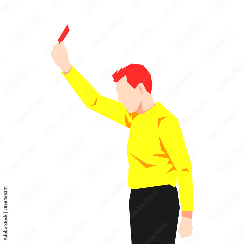 Flat cartoon character of referee give a red card. Football, soccer sport, foul, rules. Vector illustration. Flat cartoon character of referee give a red card. Football, soccer sport, foul, rules. Vector illustration.